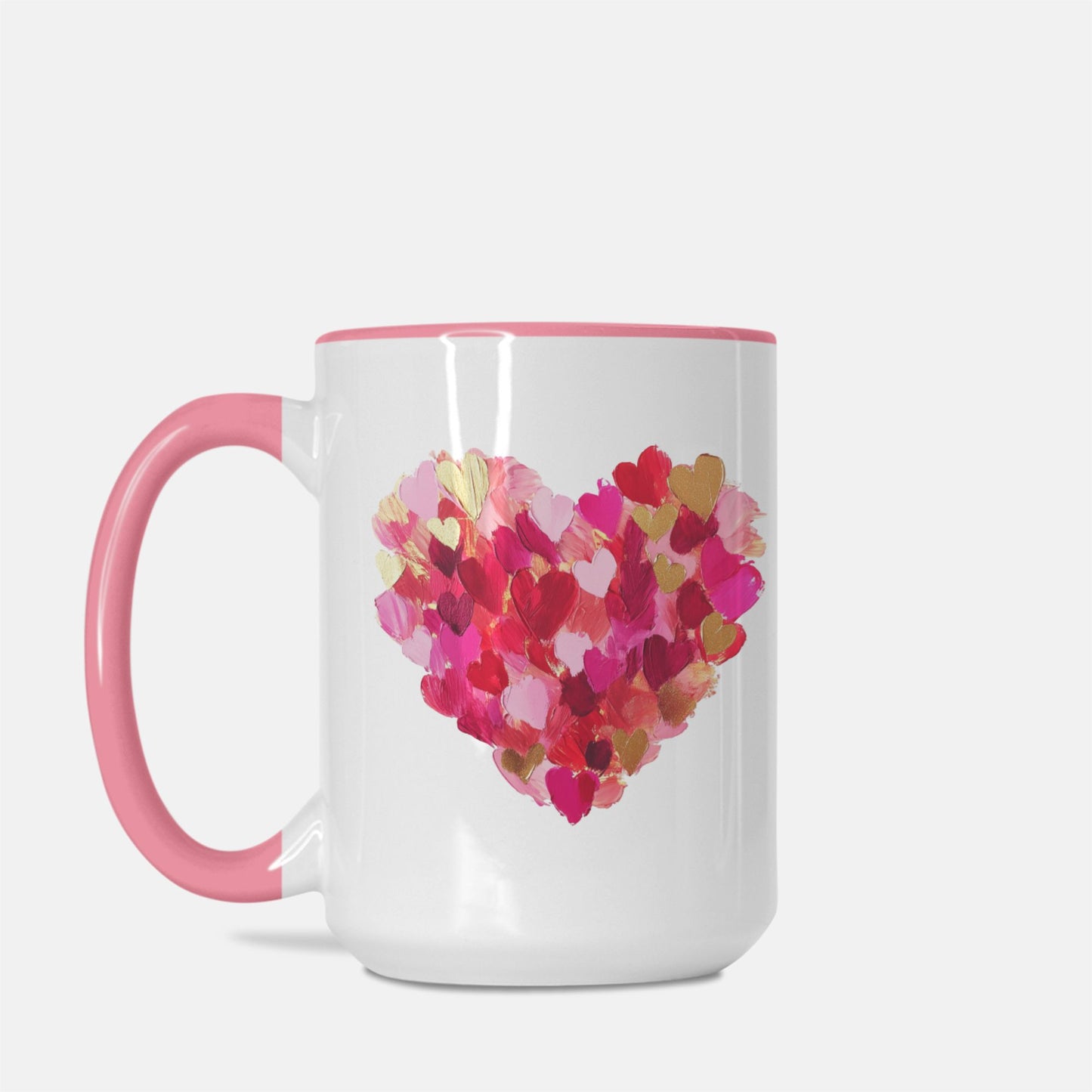 Deluxe Ceramic Double Sided Heart Design Mug 15oz. (Pink + White)