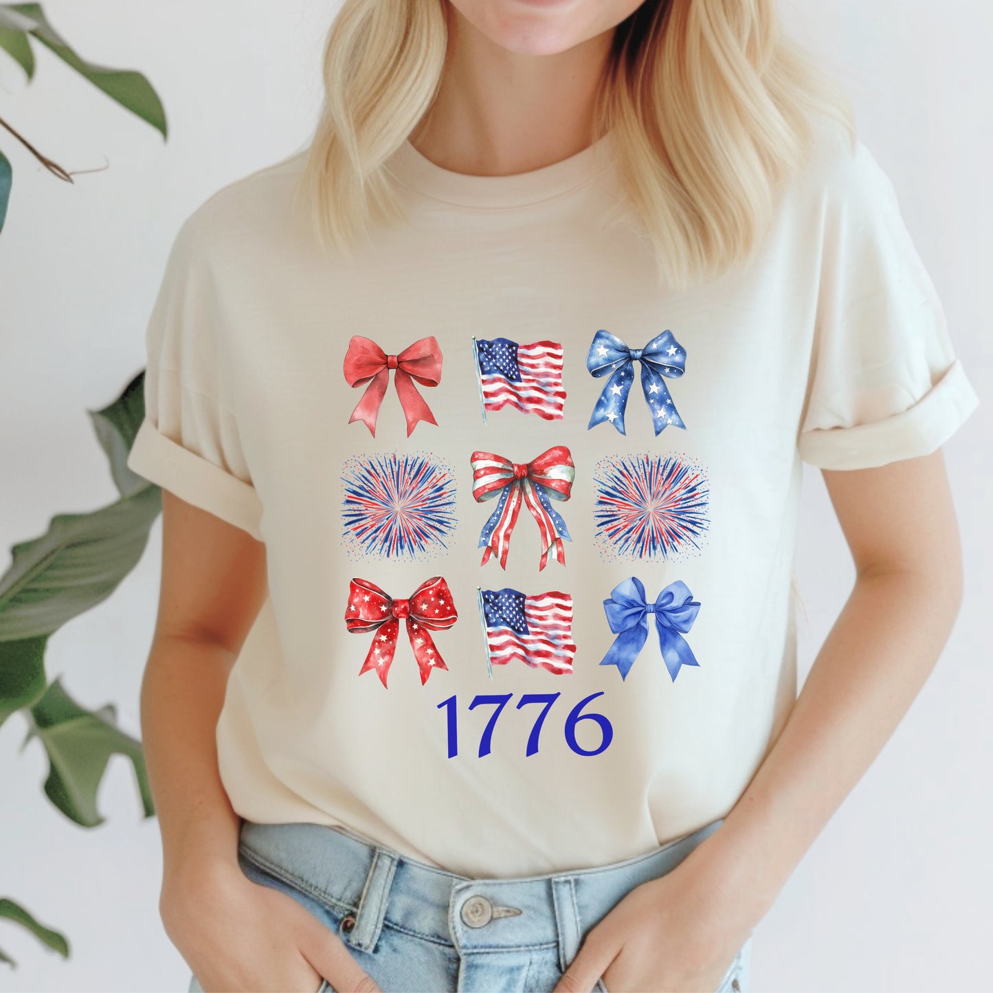 Independence Day, Flags, Bows, Patriotic Tee, 1776, 4th of July, USA