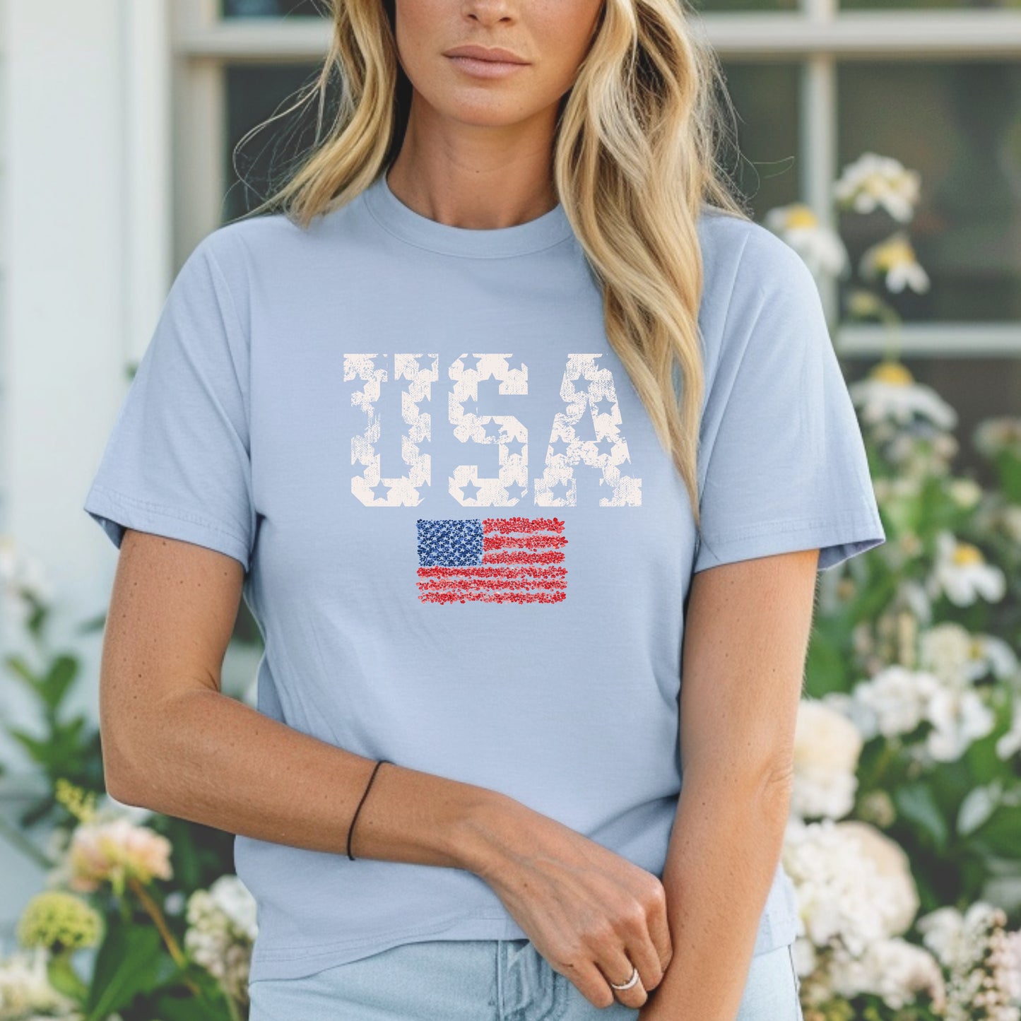 Patriotic USA American Flag Design Women's Tee