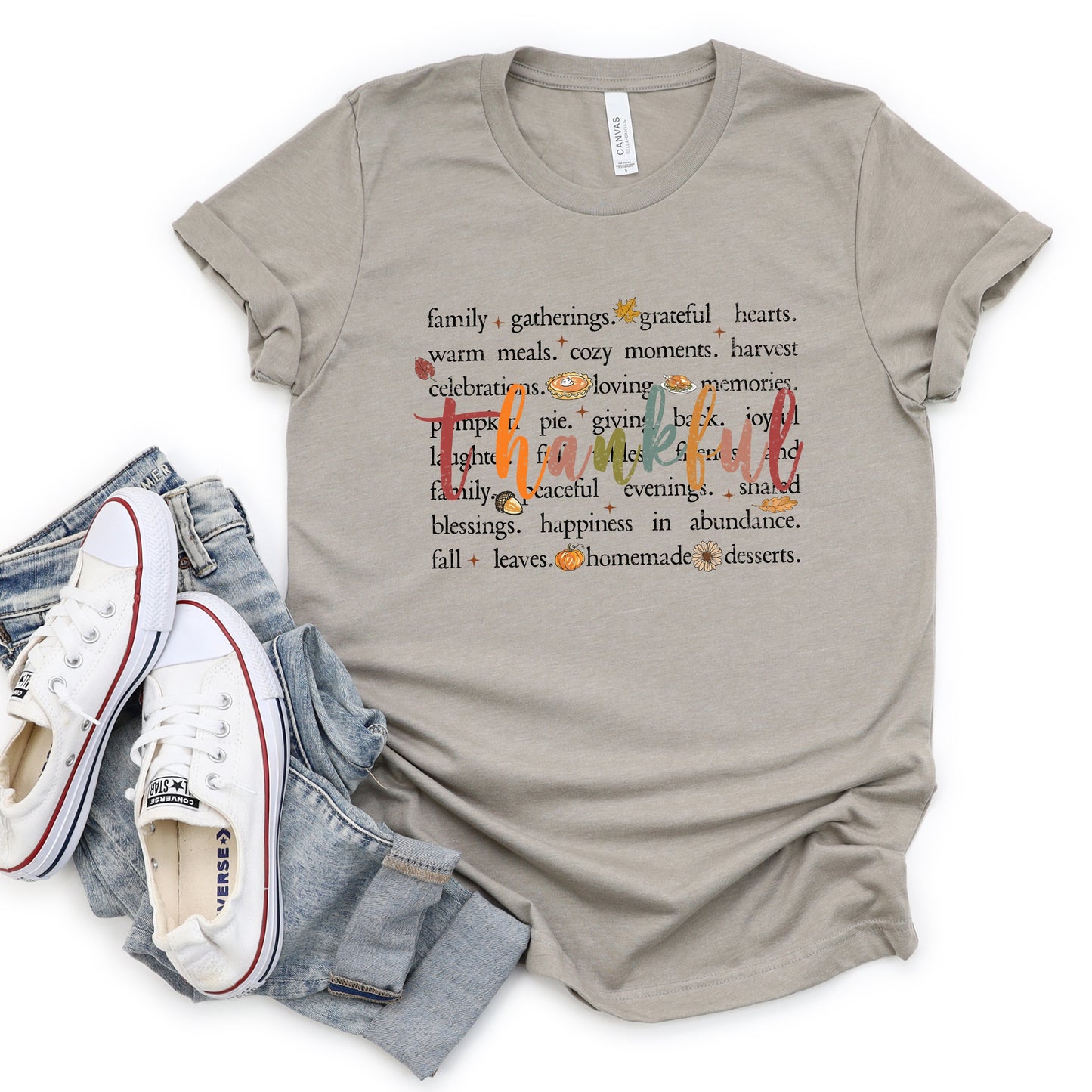 Unisex Thankful Tee, Fall Women's Thanksgiving Theme T Shirt