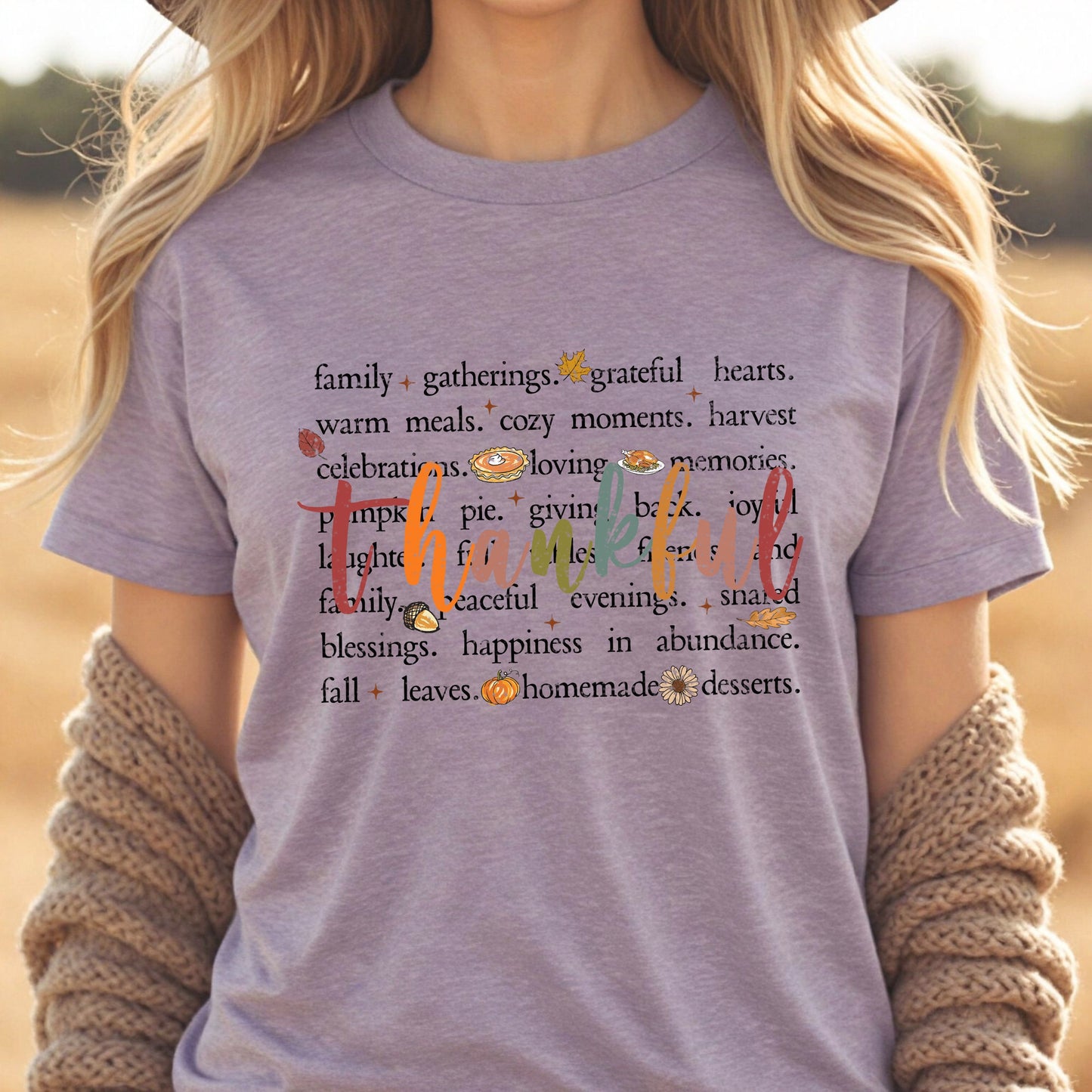 Unisex Thankful Tee, Fall Women's Thanksgiving Theme T Shirt