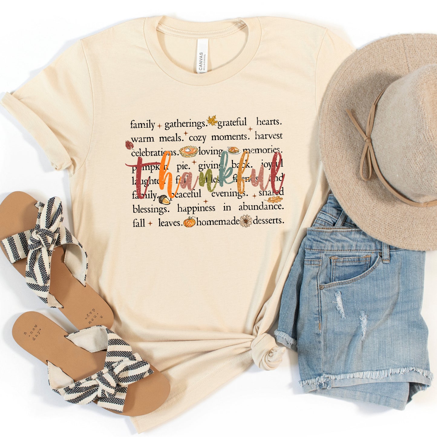 Unisex Thankful Tee, Fall Women's Thanksgiving Theme T Shirt