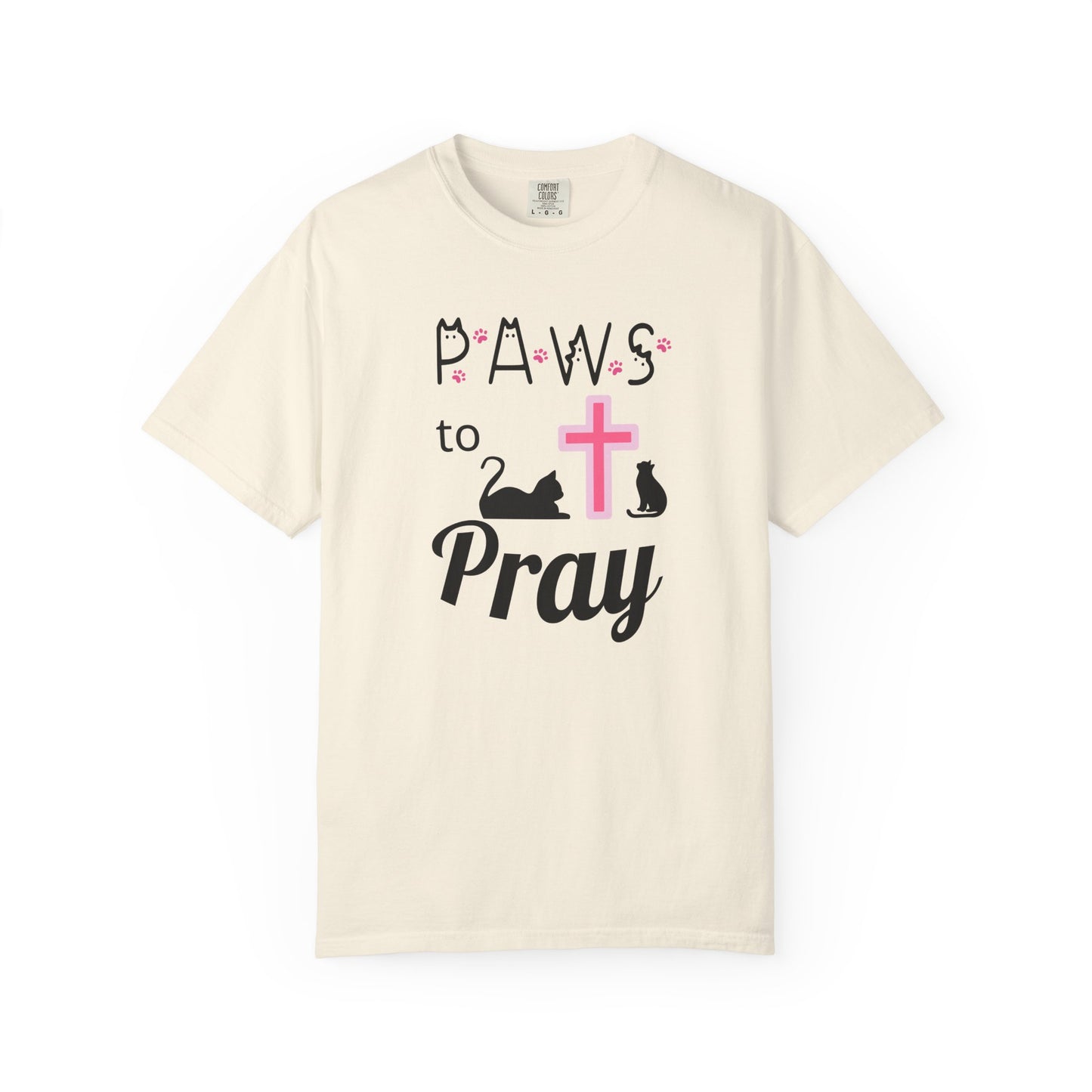'Paws to Pray' Ladies Soft T-shirt, Prayer Jesus and Cat Lover Top