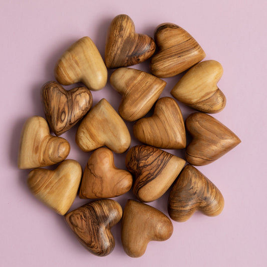 Handcrafted Olive Wood Comfort Heart – Holy Land Gift | Choose Your Quantity