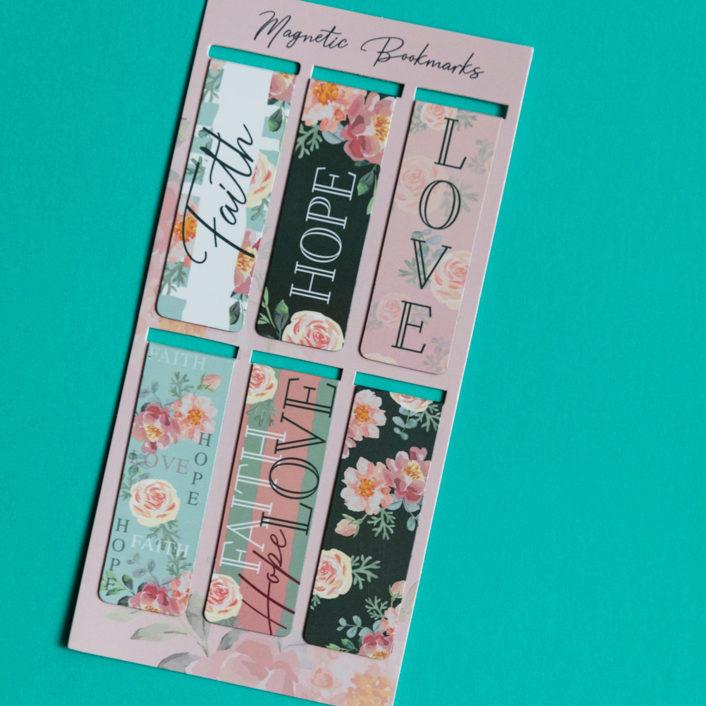 Magnetic Bookmark Set of 6- Faith Hope Love...Floral