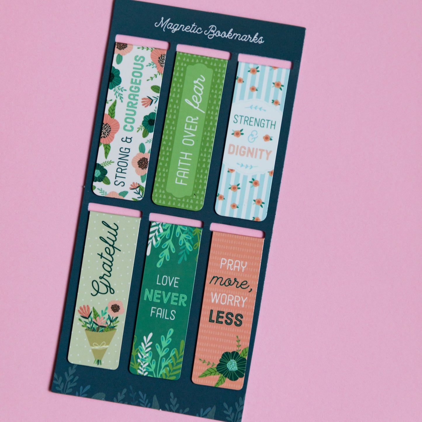 Magnetic Bookmarks Set of 6 - Strong & Courageous..Faith Over Fear..