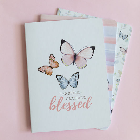 Notebook Journals Set of 3 Beautiful Butterfly Blessed John 1:16