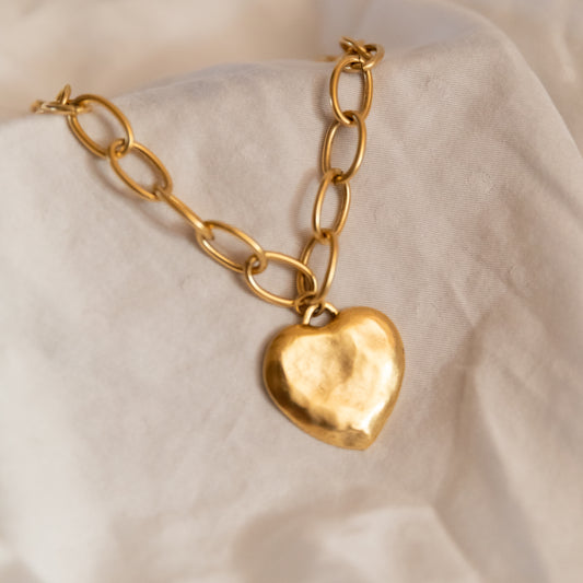 Big Love Gold Chain Necklace | Oversized Heart Pendant | 17" Handmade Statement Necklace