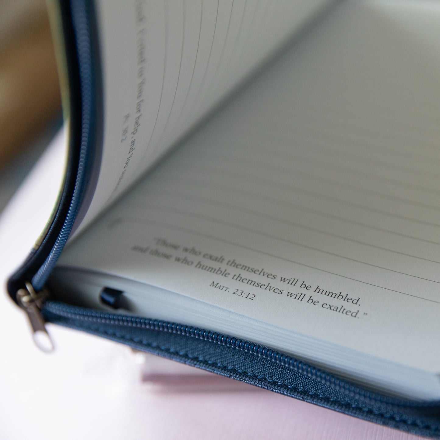 Classic Peacock Faux Leather Soft Cover Journal 'Blessed' Jeremiah 17:7 - Zip Up