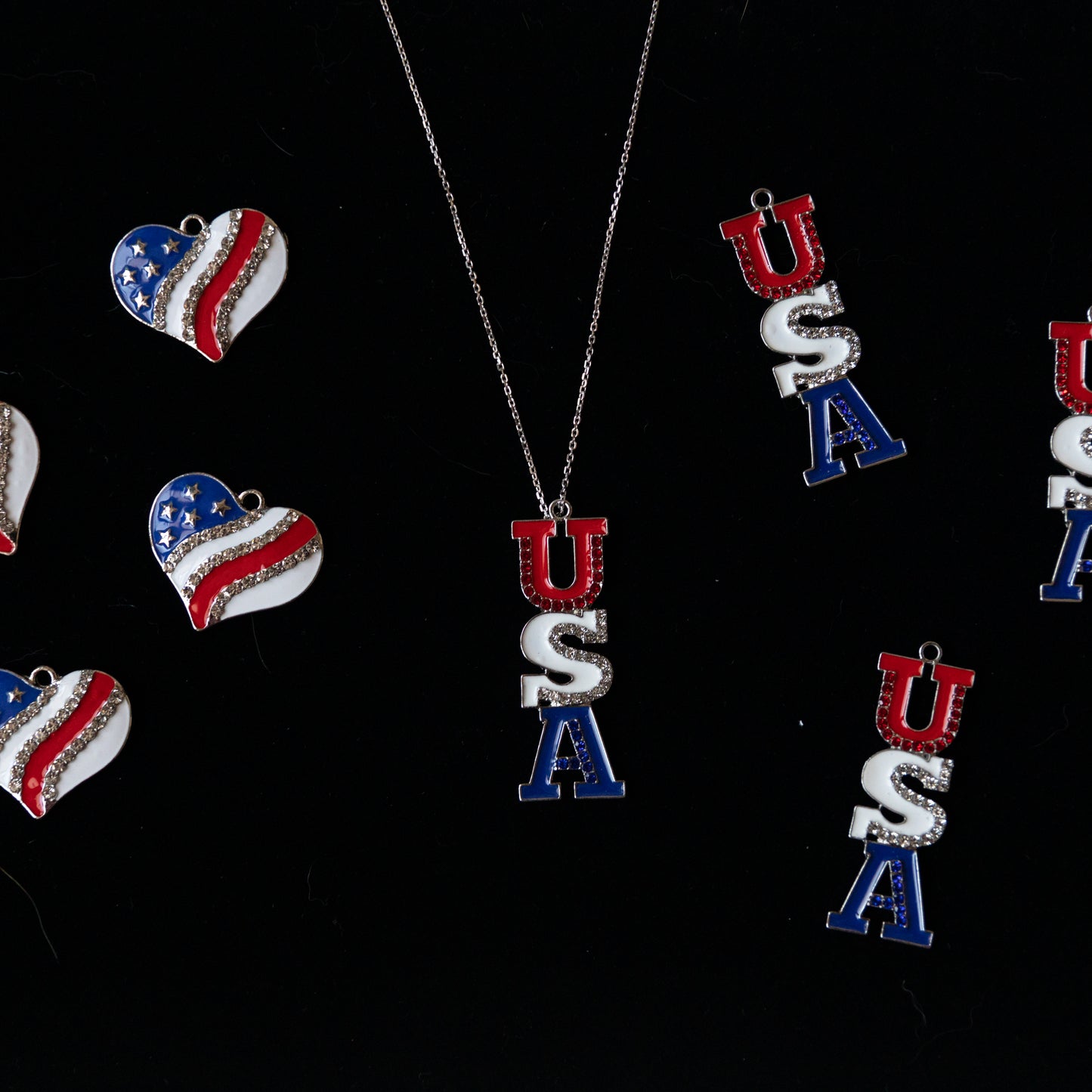 USA Flag Design Heart Shape Charm and USA Letters Shape Jewelry Charms