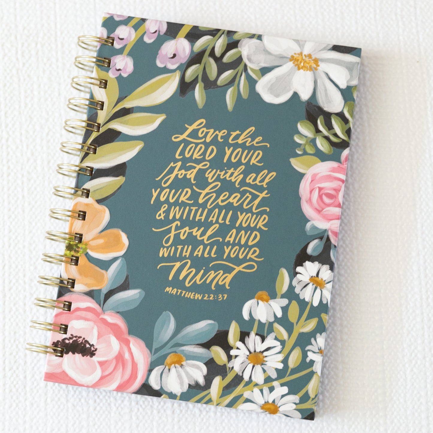 Journal Wire Bound 'Love the Lord Your God' Teal Floral Matthew 22:37