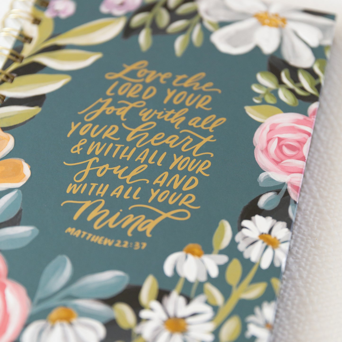 Journal Wire Bound 'Love the Lord Your God' Teal Floral Matthew 22:37
