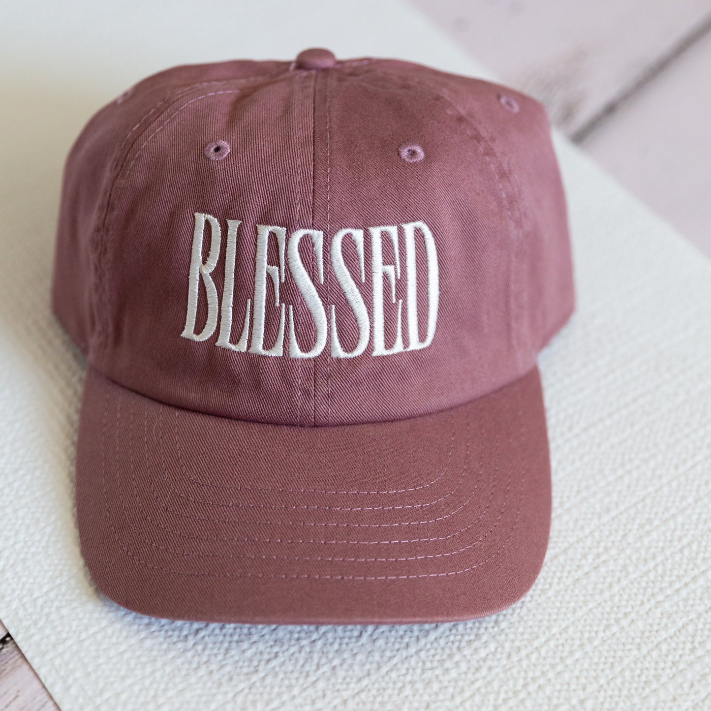 Women's Embroidered Baseball Cap, 'Blessed' Embroidered Lettering, Adjustable Size, Mauve