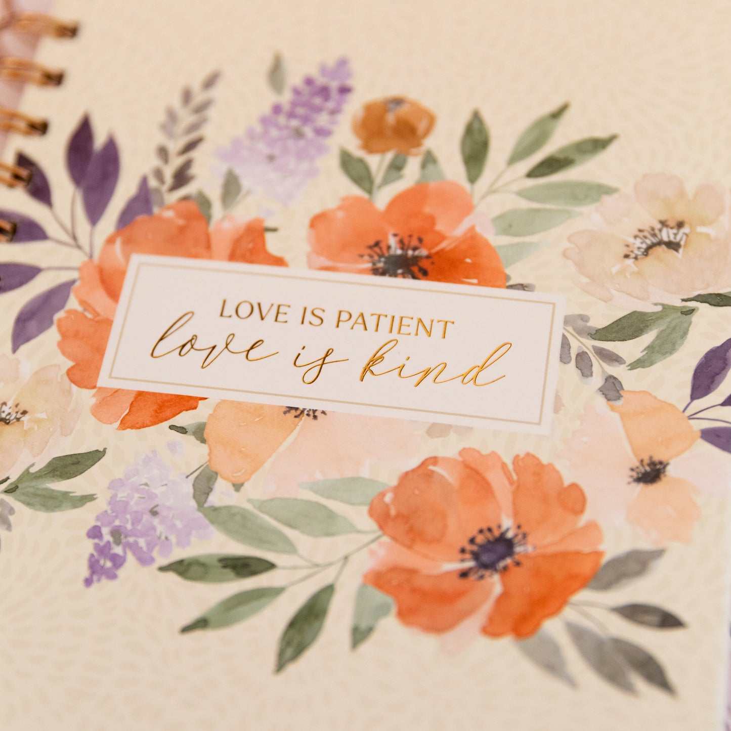 Wire Bound Journal 'Love is Patient, Love is Kind' Floral Poppy Design