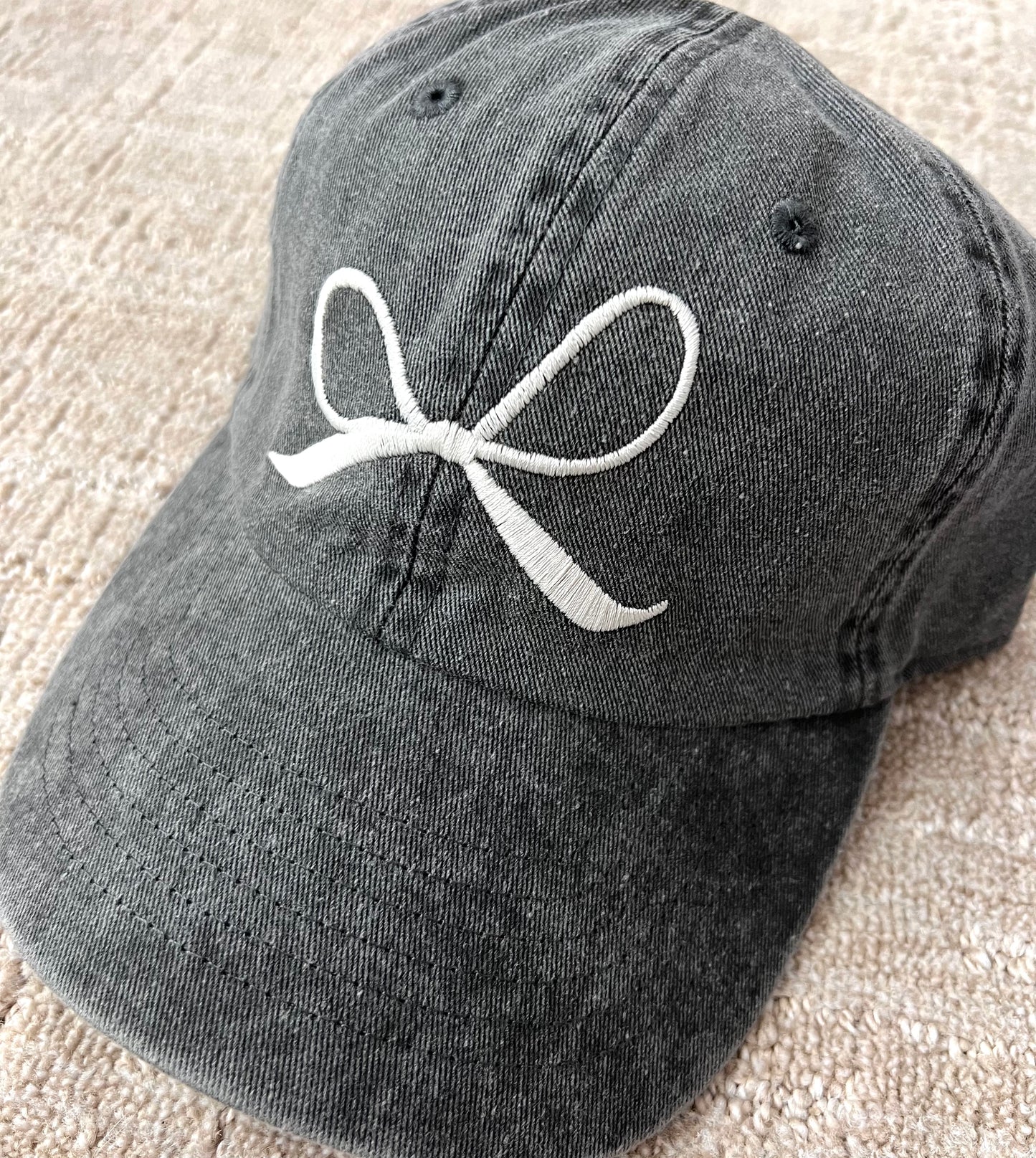 White Bow Embroidered Design Cotton Denim SoftBaseball Cap Adjustable