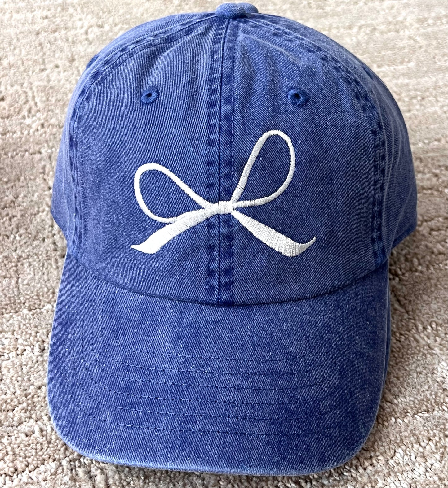 White Bow Embroidered Design Cotton Denim SoftBaseball Cap Adjustable