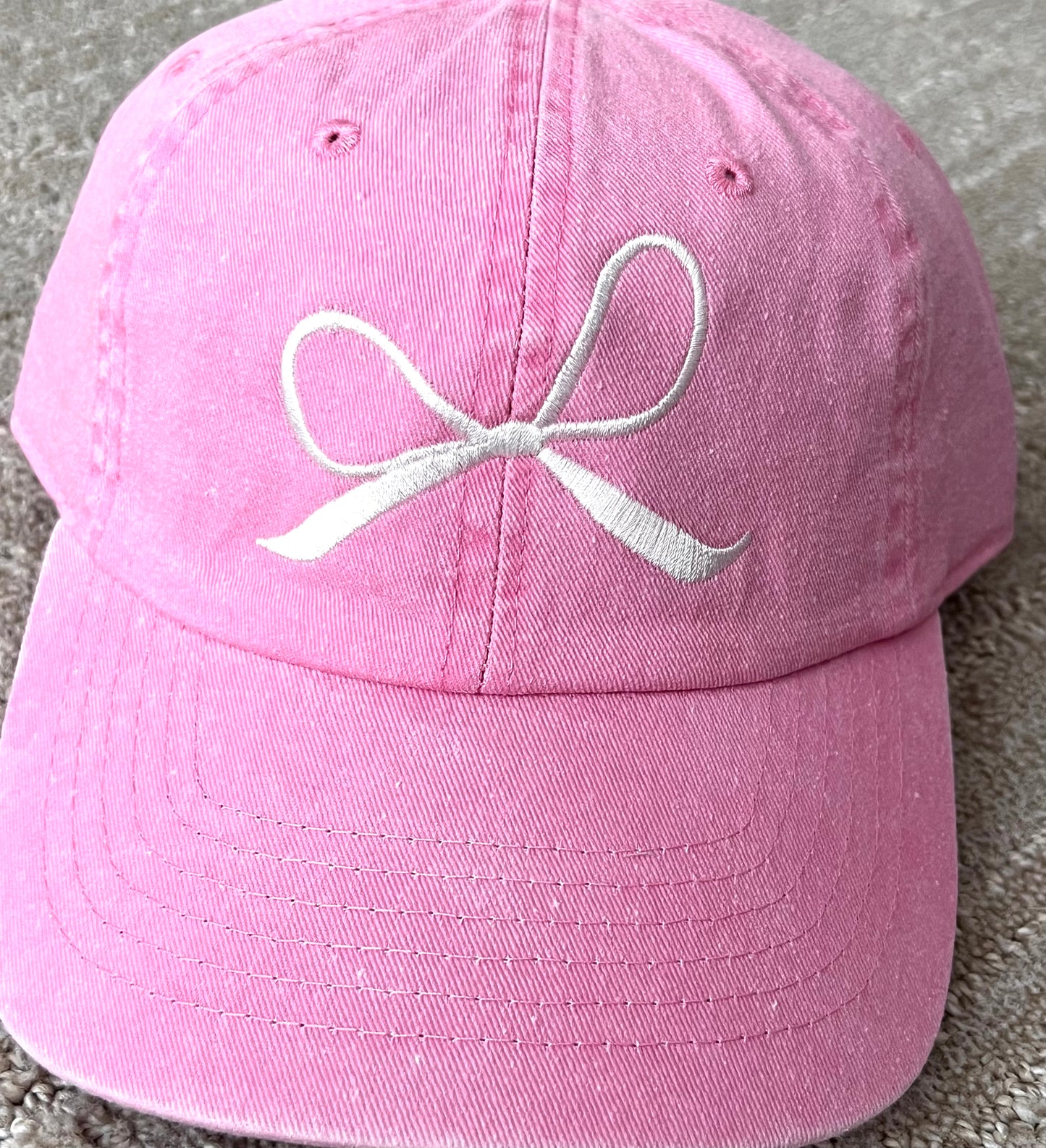 White Bow Embroidered Design Cotton Denim SoftBaseball Cap Adjustable
