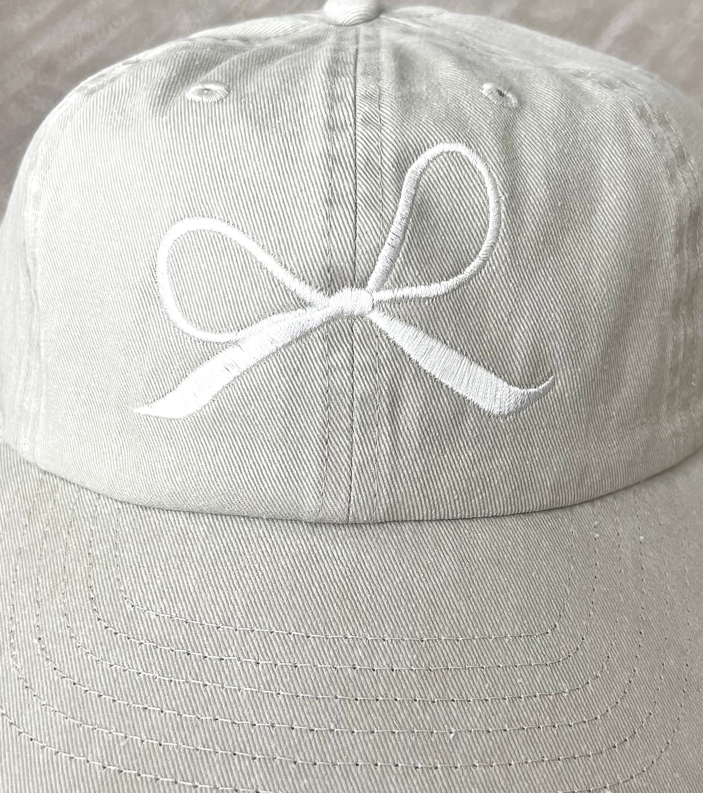 White Bow Embroidered Design Cotton Denim SoftBaseball Cap Adjustable