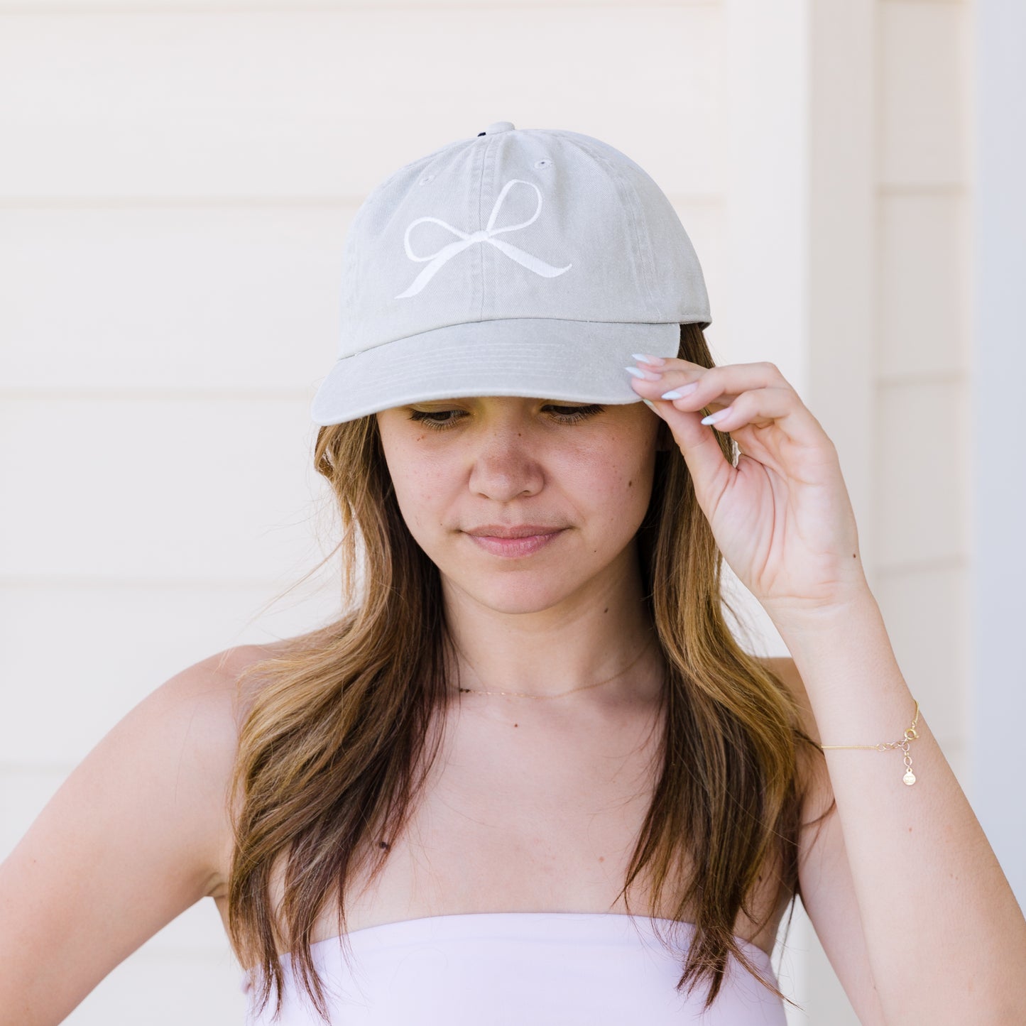 White Bow Embroidered Design Cotton Denim SoftBaseball Cap Adjustable
