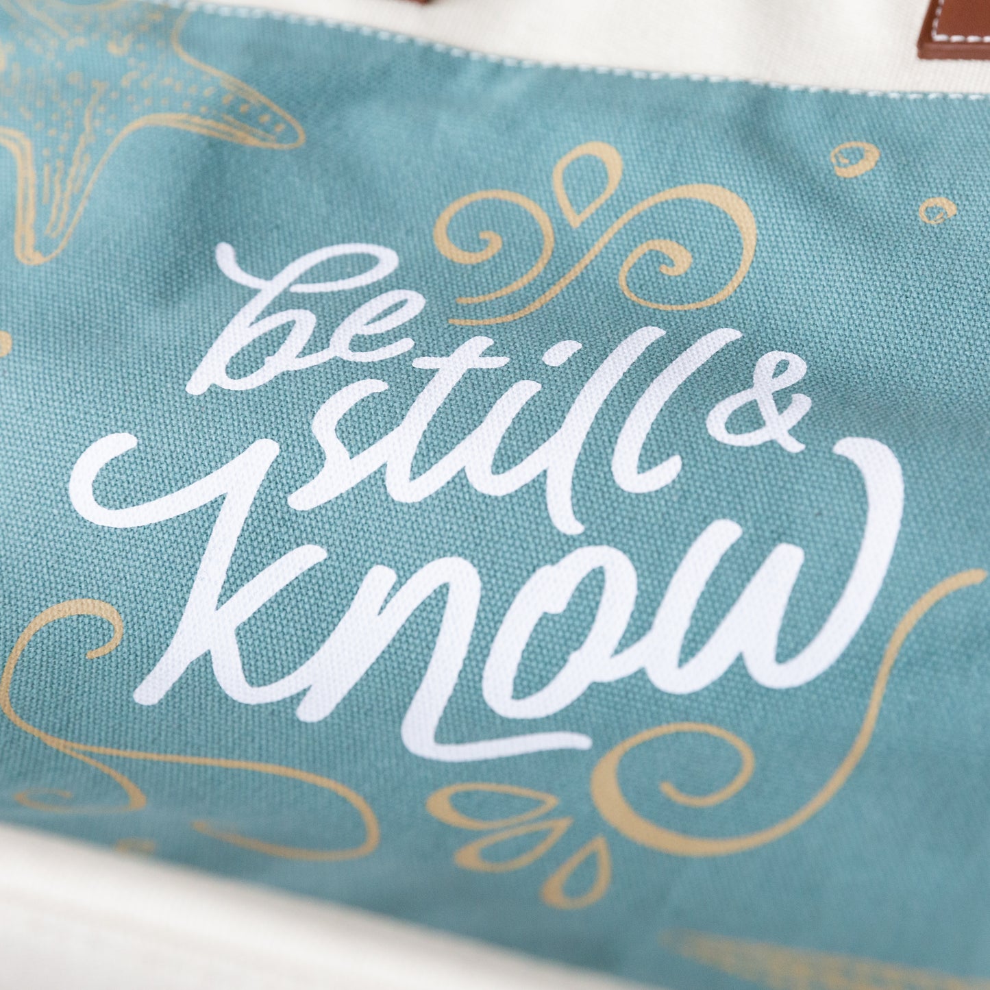 Canvas Tote Bag, Durable Heavy Cotton, Canvas Tote Bag, Serene Beach Shell Design, 'Be Still and Know' Psalm 46:10.