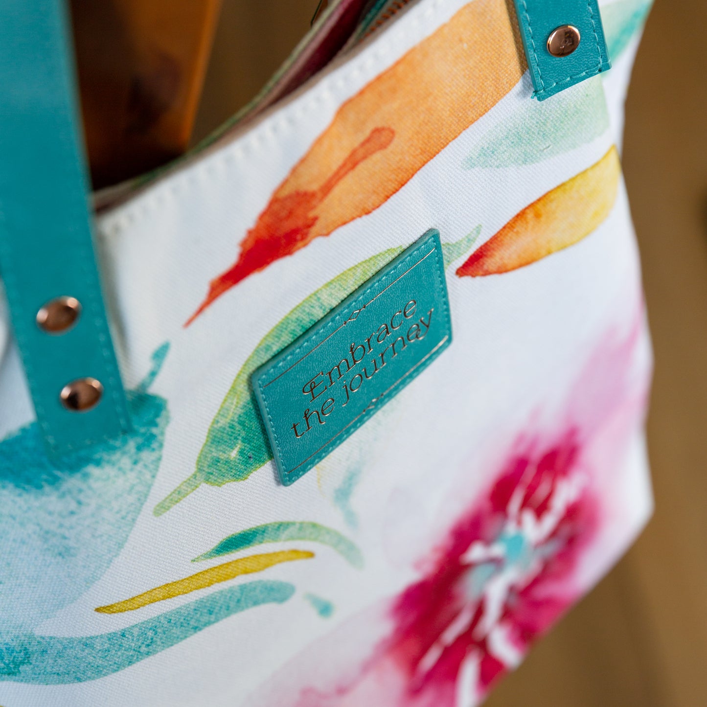Canvas Tote Bag, Large Watercolored Floral Design, 'Embrace the Journey' Tote Bag,