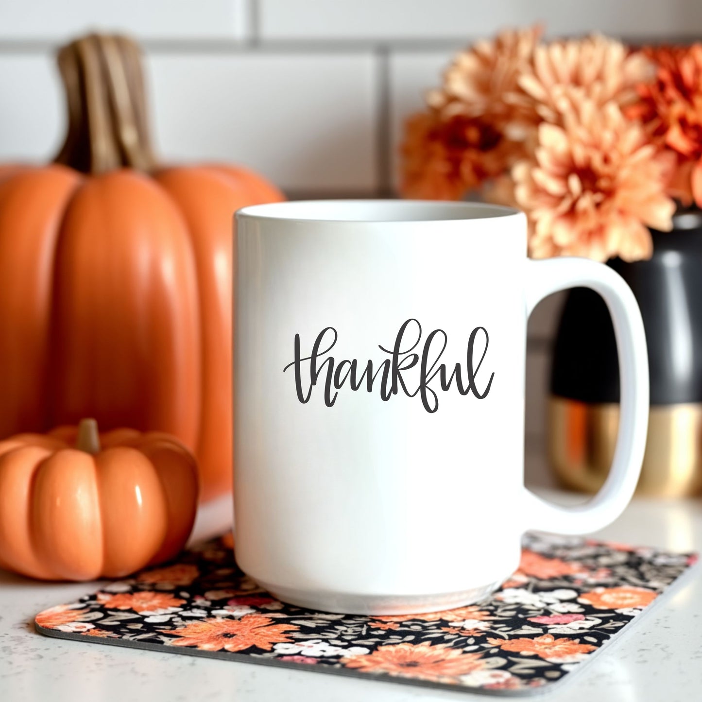 Deluxe Two-Sided 'Thankful' White Ceramic Mug 15oz.