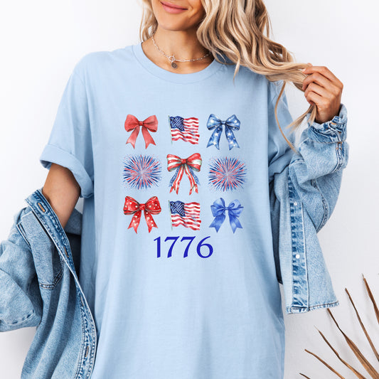 Independence Day, Flags, Bows, Patriotic Tee, 1776, 4th of July, USA
