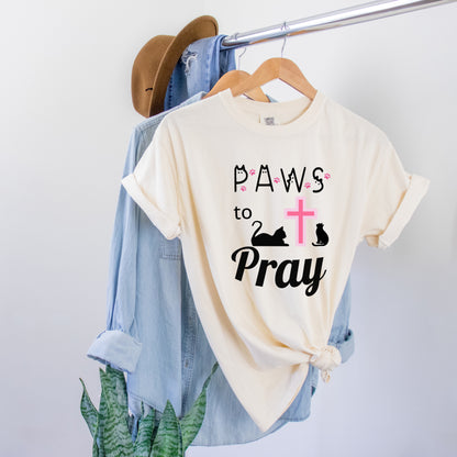 'Paws to Pray' Ladies Soft T-shirt, Prayer Jesus and Cat Lover Top