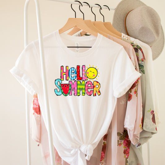 Hello Summer  Women's Tee - Cheerful Vibe Soft Cotton T Shirt