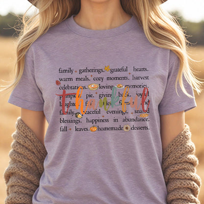 Unisex Thankful Tee, Fall Women's Thanksgiving Theme T Shirt