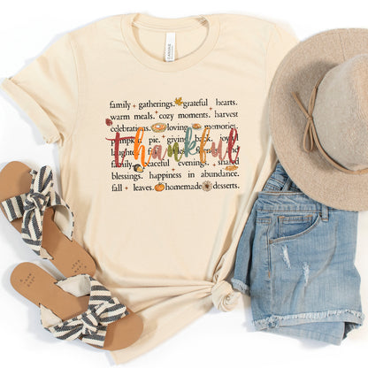 Unisex Thankful Tee, Fall Women's Thanksgiving Theme T Shirt