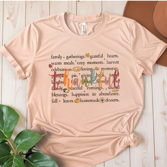 Unisex Thankful Tee, Fall Women's Thanksgiving Theme T Shirt