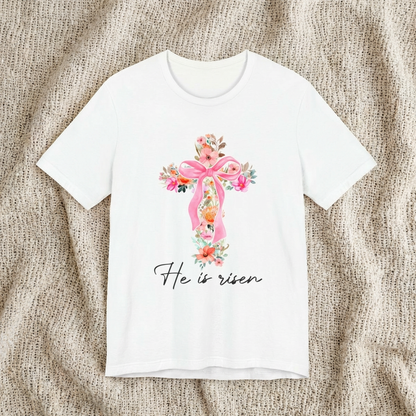 He Is Risen Floral Cross Easter Tee