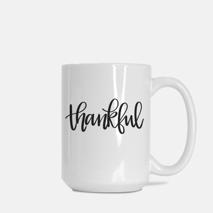 Deluxe Two-Sided Thankful White Ceramic Mug 15oz.