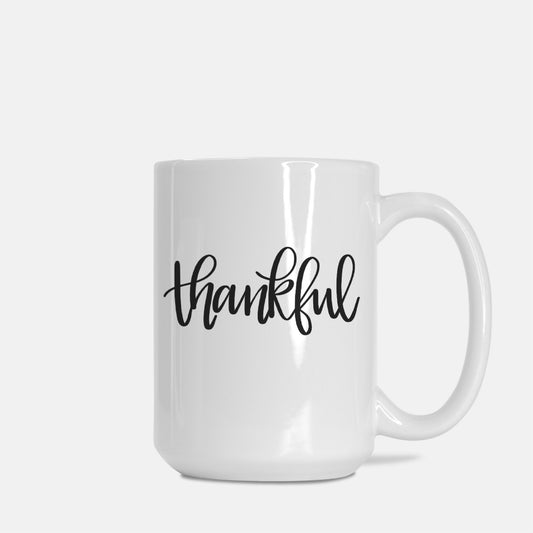 Deluxe Two-Sided Thankful White Ceramic Mug 15oz.