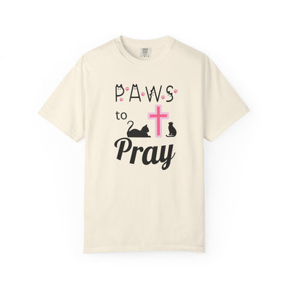'Paws to Pray' Ladies Soft T-shirt, Prayer Jesus and Cat Lover Top