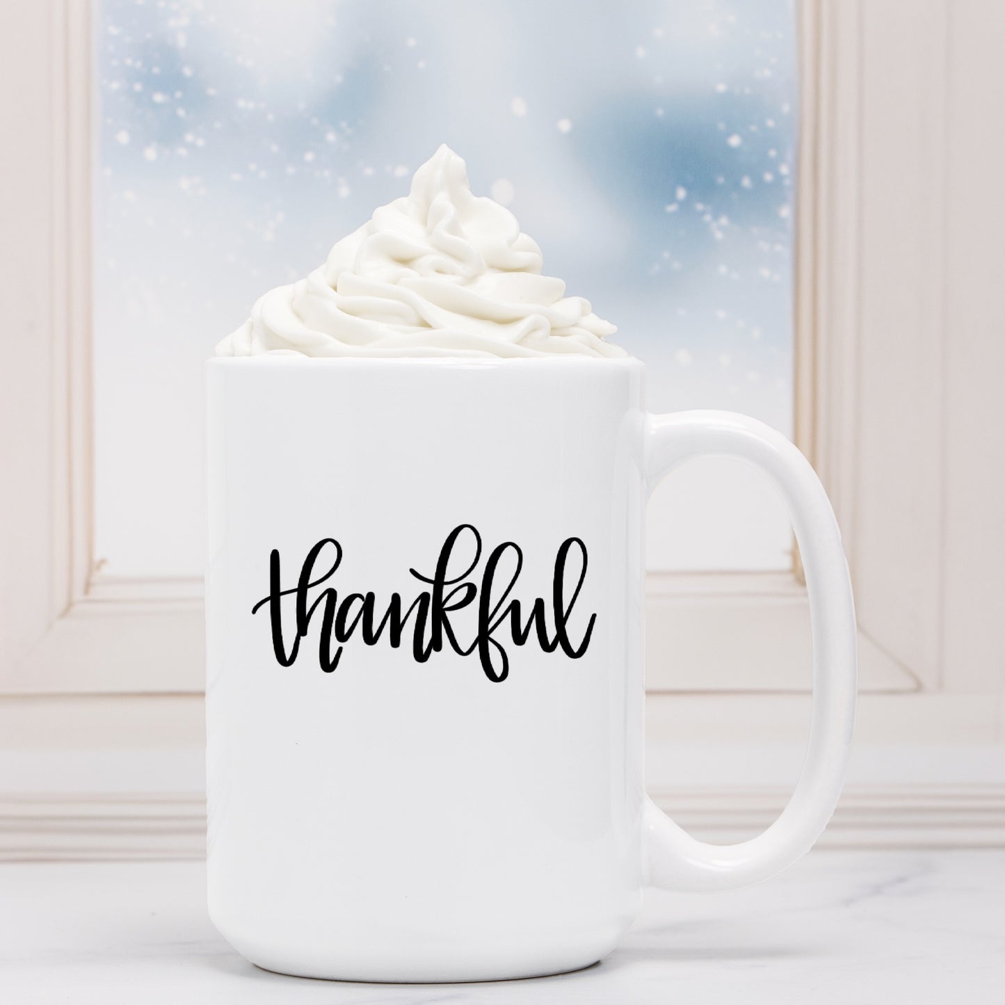 Deluxe Two-Sided Thankful White Ceramic Mug 15oz.