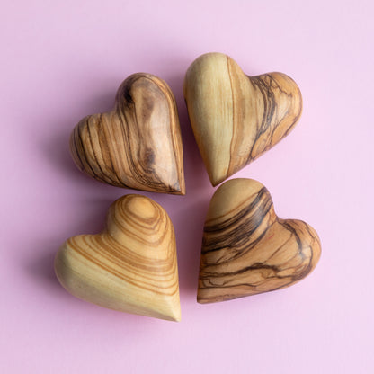 Handcrafted Olive Wood Comfort Heart – Holy Land Gift | Choose Your Quantity