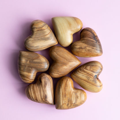 Handcrafted Olive Wood Comfort Heart – Holy Land Gift | Choose Your Quantity