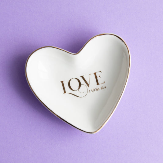 Heart Shape "Love" Jewelry White Trinket Tray