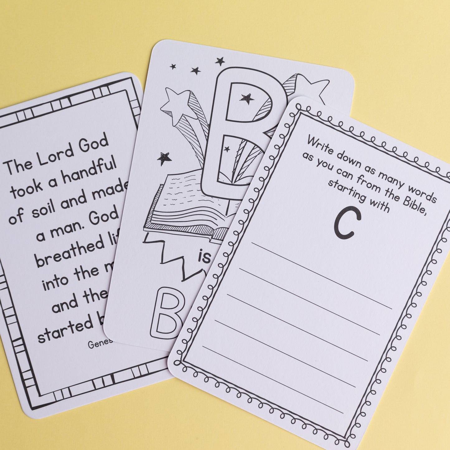 Box of 52 ABC- Bible Fun Alphabet Coloring Cards