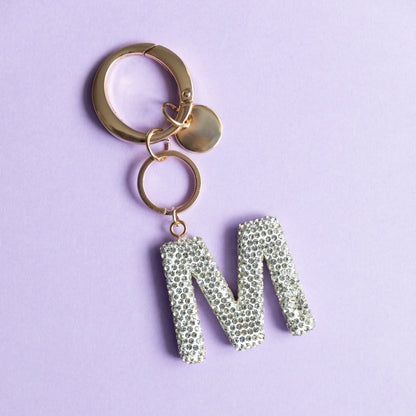 White & Black Bling Initial Key Chains