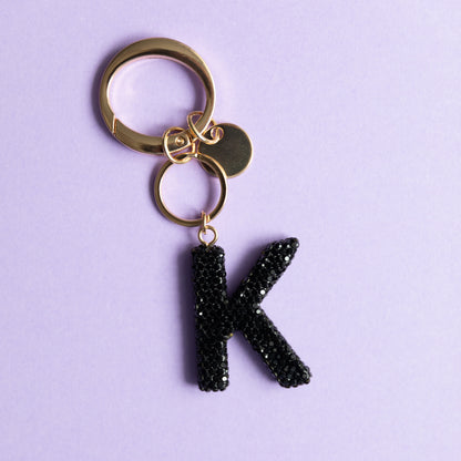 White & Black Bling Initial Key Chains