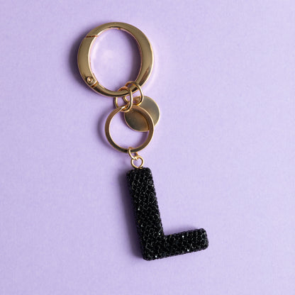 White & Black Bling Initial Key Chains