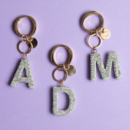 White & Black Bling Initial Key Chains