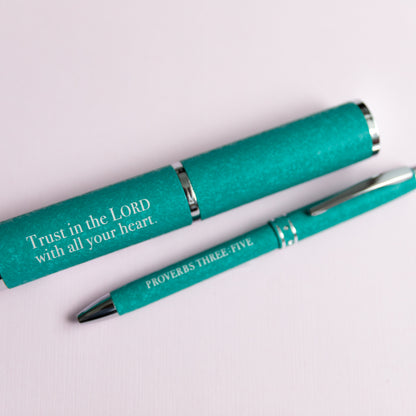 Retractable Pen in Matching Case with Bible Verse