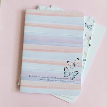 Butterfly Blessed Journal Set of 3 — Lined Notebooks | John 1:16