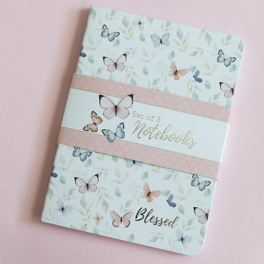 Notebook Journals Set of 3 Beautiful Butterfly Blessed John 1:16