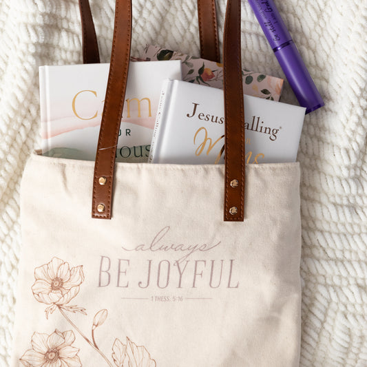 Canvas Tote with Bible Verse & Faux Leather Straps