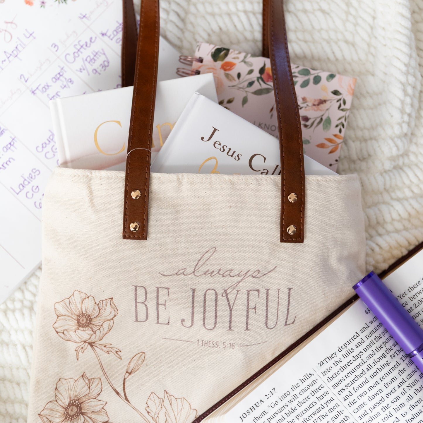 Faith-Inspired Canvas Tote Bag | Bible Verse & Floral Design